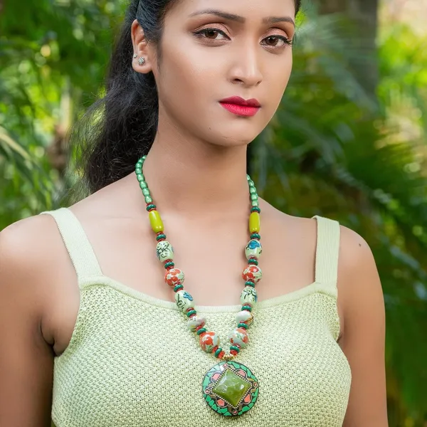Tibetan_Pendant_Necklace_Jewellery_For_Women_Girls_Traditional_Afghani_Handcrafted_With_Tribal_Style_Multicolor_Beads_Lightweight_Boho_Statement_Ethnic_Wedding_Gift