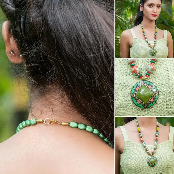 Tibetan_Pendant_Necklace_Jewellery_For_Women_Girls_Traditional_Afghani_Handcrafted_With_Tribal_Style_Multicolor_Beads_Lightweight_Boho_Statement_Ethnic_Wedding_Gift