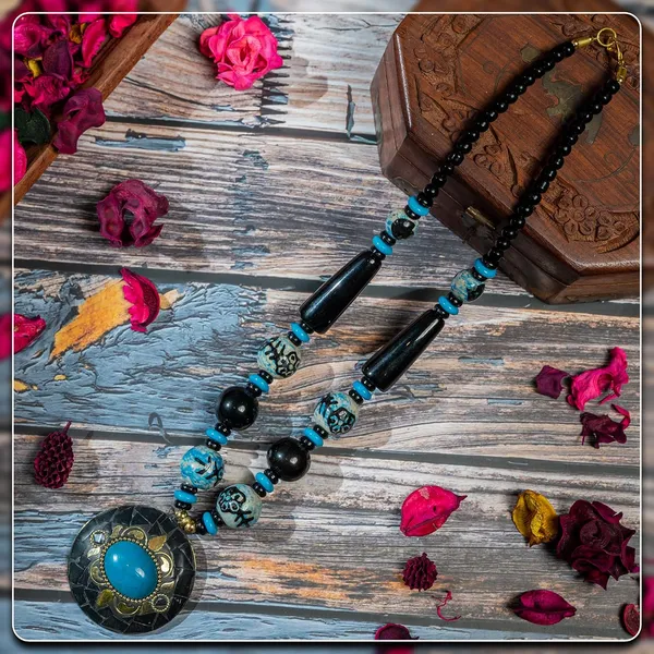 Tibetan_Pendant_Necklace_Jewellery_For_Women_Girls_Traditional_Afghani_Handcrafted_With_Tribal_Style_Multicolor_Beads_Lightweight_Boho_Statement_Ethnic_Wedding_Gift