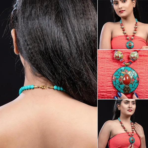 Tibetan_Pendant_Necklace_Jewellery_For_Women_Girls_Traditional_Afghani_Handcrafted_With_Tribal_Style_Multicolor_Beads_Lightweight_Boho_Statement_Ethnic_Wedding_Gift