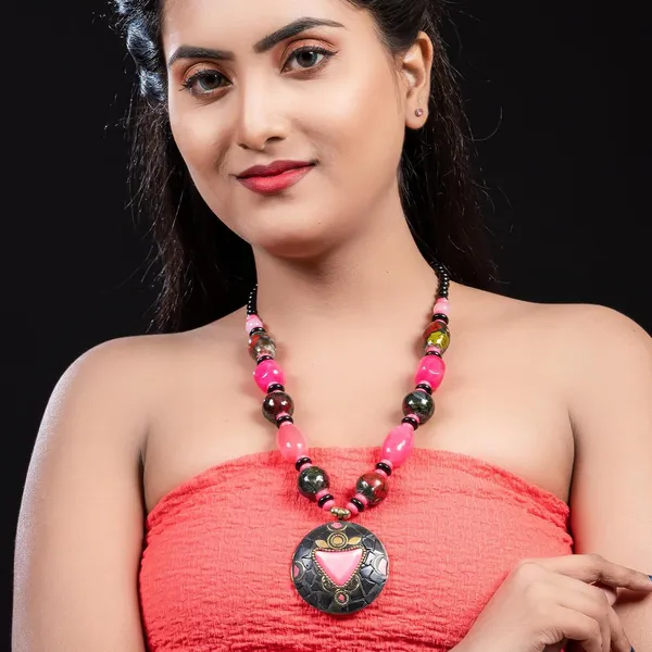 Tibetan_Pendant_Necklace_Jewellery_For_Women_Girls_Traditional_Afghani_Handcrafted_With_Tribal_Style_Multicolor_Beads_Lightweight_Boho_Statement_Ethnic_Wedding_Gift