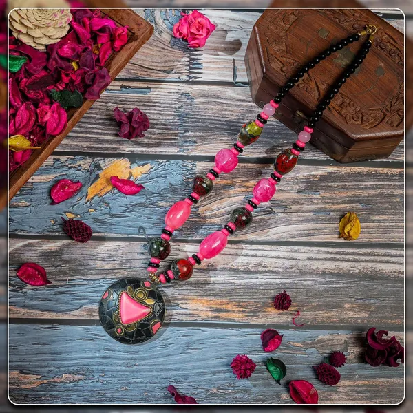 Tibetan_Pendant_Necklace_Jewellery_For_Women_Girls_Traditional_Afghani_Handcrafted_With_Tribal_Style_Multicolor_Beads_Lightweight_Boho_Statement_Ethnic_Wedding_Gift
