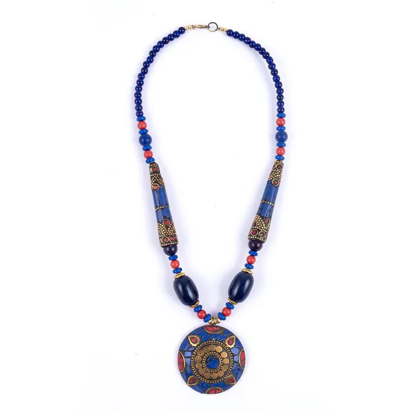 Tibetan_Pendant_Necklace_Jewellery_For_Women_Girls_Traditional_Afghani_Handcrafted_With_Tribal_Style_Multicolor_Beads_Lightweight_Boho_Statement_Ethnic_Wedding_Gift