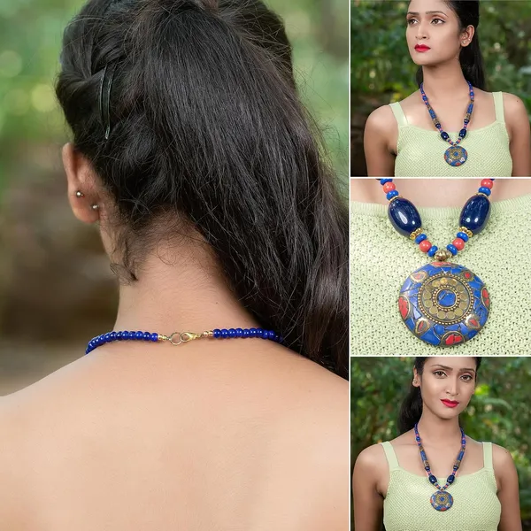 Tibetan_Pendant_Necklace_Jewellery_For_Women_Girls_Traditional_Afghani_Handcrafted_With_Tribal_Style_Multicolor_Beads_Lightweight_Boho_Statement_Ethnic_Wedding_Gift