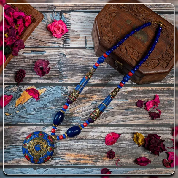 Tibetan_Pendant_Necklace_Jewellery_For_Women_Girls_Traditional_Afghani_Handcrafted_With_Tribal_Style_Multicolor_Beads_Lightweight_Boho_Statement_Ethnic_Wedding_Gift
