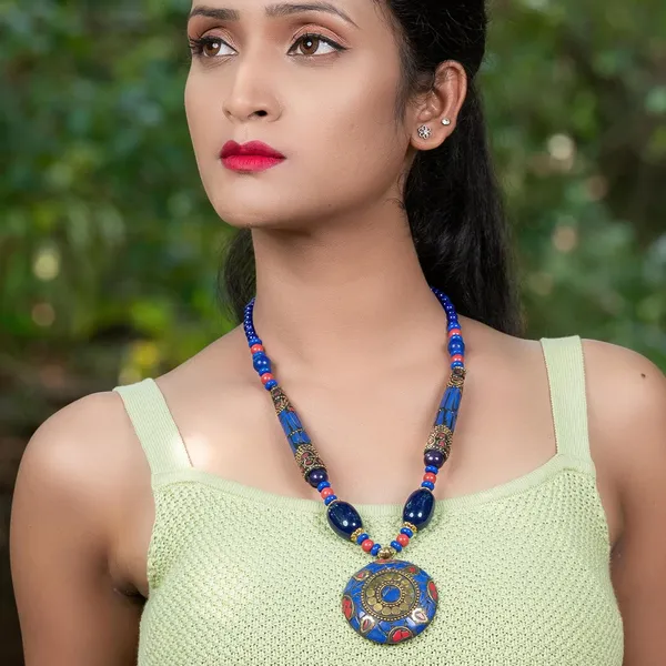 Tibetan_Pendant_Necklace_Jewellery_For_Women_Girls_Traditional_Afghani_Handcrafted_With_Tribal_Style_Multicolor_Beads_Lightweight_Boho_Statement_Ethnic_Wedding_Gift