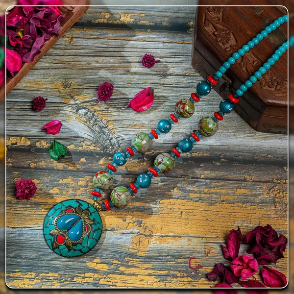 Tibetan_Pendant_Necklace_Jewellery_For_Women_Girls_Traditional_Afghani_Handcrafted_With_Tribal_Style_Multicolor_Beads_Lightweight_Boho_Statement_Ethnic_Wedding_Gift