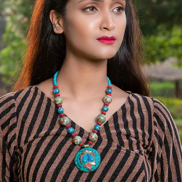 Tibetan_Pendant_Necklace_Jewellery_For_Women_Girls_Traditional_Afghani_Handcrafted_With_Tribal_Style_Multicolor_Beads_Lightweight_Boho_Statement_Ethnic_Wedding_Gift
