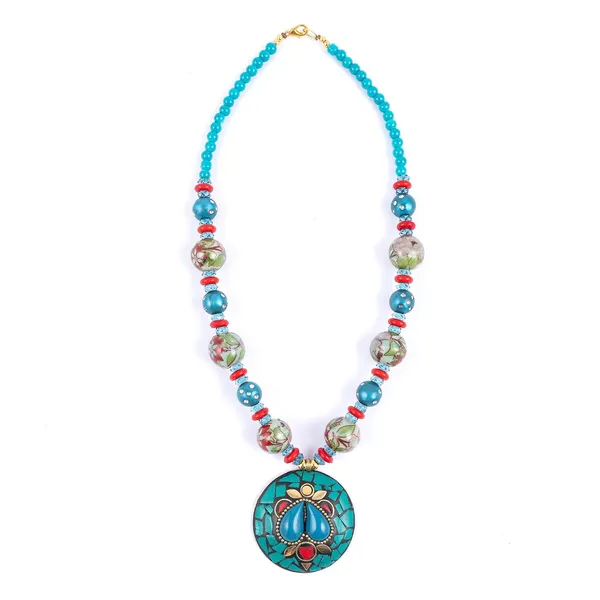 Tibetan_Pendant_Necklace_Jewellery_For_Women_Girls_Traditional_Afghani_Handcrafted_With_Tribal_Style_Multicolor_Beads_Lightweight_Boho_Statement_Ethnic_Wedding_Gift