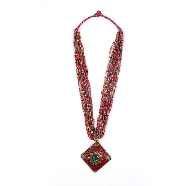 Multi_Strand_Beaded_Necklace_With_Pendant_For_Women_Girls_Long_Layered_Seed_Bead_Neckpiece_Ethnic_Statement_Jewelry_Lightweight_Design_With_Button_Clasp_For_Wardrobe_Styling_Gifting