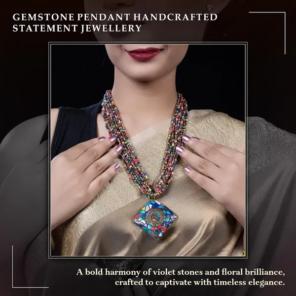 Multi_Strand_Beaded_Necklace_With_Pendant_For_Women_Girls_Long_Layered_Seed_Bead_Neckpiece_Ethnic_Statement_Jewelry_Lightweight_Design_With_Button_Clasp_For_Wardrobe_Styling_Gifting