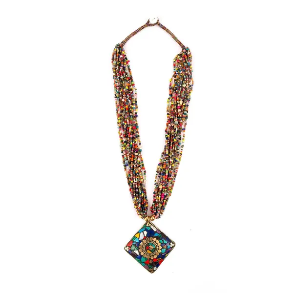 Multi_Strand_Beaded_Necklace_With_Pendant_For_Women_Girls_Long_Layered_Seed_Bead_Neckpiece_Ethnic_Statement_Jewelry_Lightweight_Design_With_Button_Clasp_For_Wardrobe_Styling_Gifting