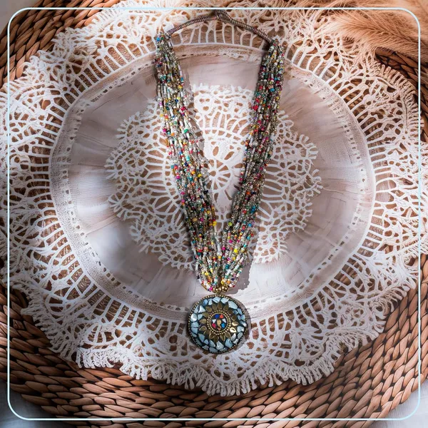 Multi_Strand_Beaded_Necklace_With_Pendant_For_Women_Girls_Long_Layered_Seed_Bead_Neckpiece_Ethnic_Statement_Jewelry_Lightweight_Design_With_Button_Clasp_For_Wardrobe_Styling_Gifting