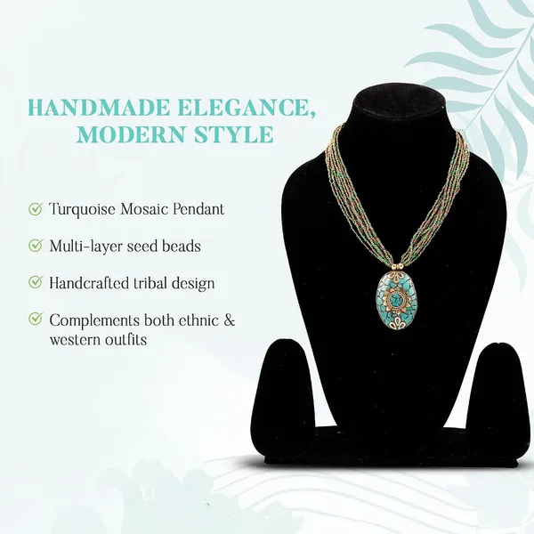 Multi_Strand_Beaded_Necklace_With_Pendant_For_Women_Girls_Long_Layered_Seed_Bead_Neckpiece_Ethnic_Statement_Jewelry_Lightweight_Design_With_Button_Clasp_For_Wardrobe_Styling_Gifting