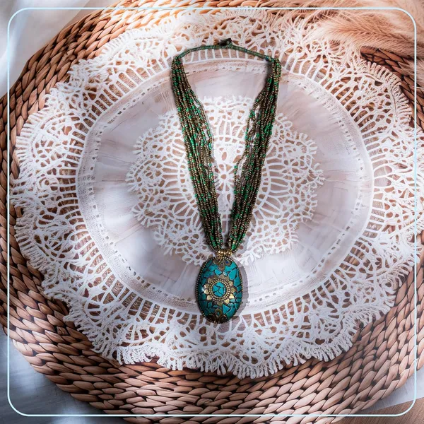 Multi_Strand_Beaded_Necklace_With_Pendant_For_Women_Girls_Long_Layered_Seed_Bead_Neckpiece_Ethnic_Statement_Jewelry_Lightweight_Design_With_Button_Clasp_For_Wardrobe_Styling_Gifting