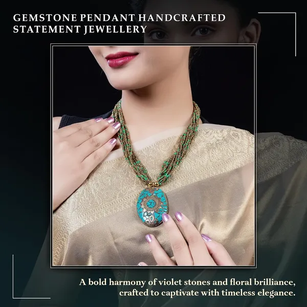 Multi_Strand_Beaded_Necklace_With_Pendant_For_Women_Girls_Long_Layered_Seed_Bead_Neckpiece_Ethnic_Statement_Jewelry_Lightweight_Design_With_Button_Clasp_For_Wardrobe_Styling_Gifting