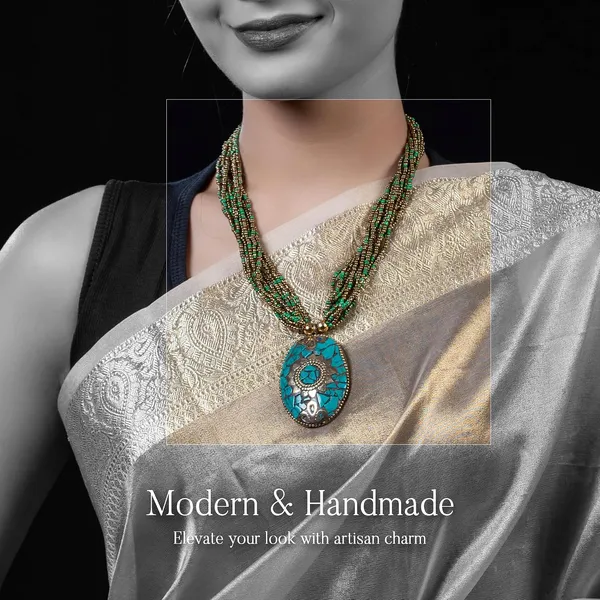 Multi_Strand_Beaded_Necklace_With_Pendant_For_Women_Girls_Long_Layered_Seed_Bead_Neckpiece_Ethnic_Statement_Jewelry_Lightweight_Design_With_Button_Clasp_For_Wardrobe_Styling_Gifting
