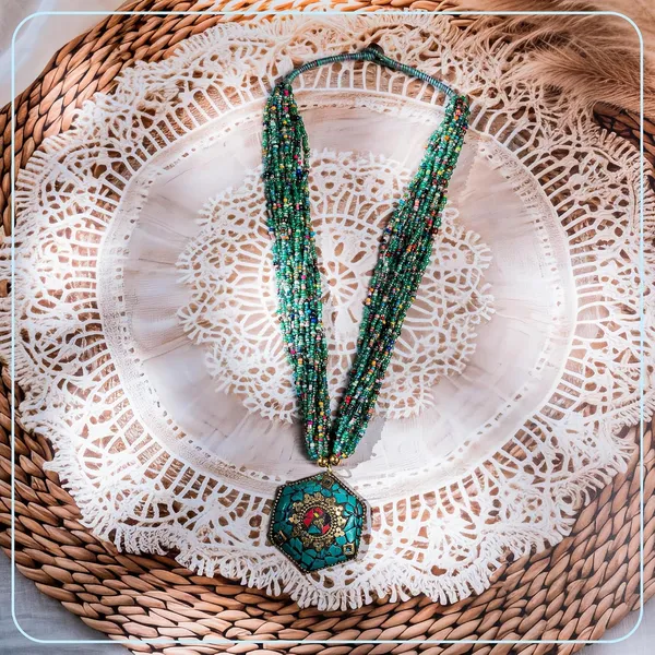 Multi_Strand_Beaded_Necklace_With_Pendant_For_Women_Girls_Long_Layered_Seed_Bead_Neckpiece_Ethnic_Statement_Jewelry_Lightweight_Design_With_Button_Clasp_For_Wardrobe_Styling_Gifting