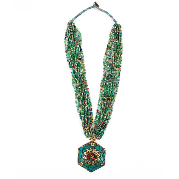 Multi_Strand_Beaded_Necklace_With_Pendant_For_Women_Girls_Long_Layered_Seed_Bead_Neckpiece_Ethnic_Statement_Jewelry_Lightweight_Design_With_Button_Clasp_For_Wardrobe_Styling_Gifting