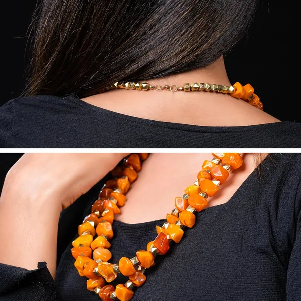 Double_Strand_Beaded_Necklace_Jewellery_For_Women_And_Girls_Geometric_Spacer_Chunky_Beads_Neckpiece_With_Secure_Clasp_Chunky_Glass_Bead_Dual_Strand_Necklace