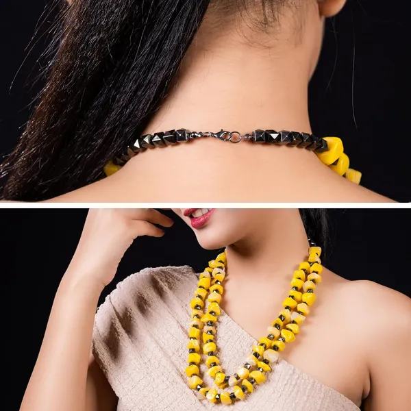 Double_Strand_Beaded_Necklace_Jewellery_For_Women_And_Girls_Geometric_Spacer_Chunky_Beads_Neckpiece_With_Secure_Clasp_Chunky_Glass_Bead_Dual_Strand_Necklace