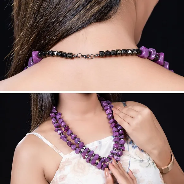 Double_Strand_Beaded_Necklace_Jewellery_For_Women_And_Girls_Geometric_Spacer_Chunky_Beads_Neckpiece_With_Secure_Clasp_Chunky_Glass_Bead_Dual_Strand_Necklace