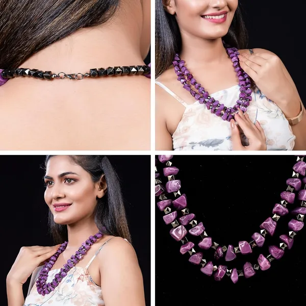 Double_Strand_Beaded_Necklace_Jewellery_For_Women_And_Girls_Geometric_Spacer_Chunky_Beads_Neckpiece_With_Secure_Clasp_Chunky_Glass_Bead_Dual_Strand_Necklace
