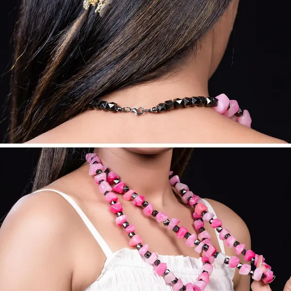 Double_Strand_Beaded_Necklace_Jewellery_For_Women_And_Girls_Geometric_Spacer_Chunky_Beads_Neckpiece_With_Secure_Clasp_Chunky_Glass_Bead_Dual_Strand_Necklace