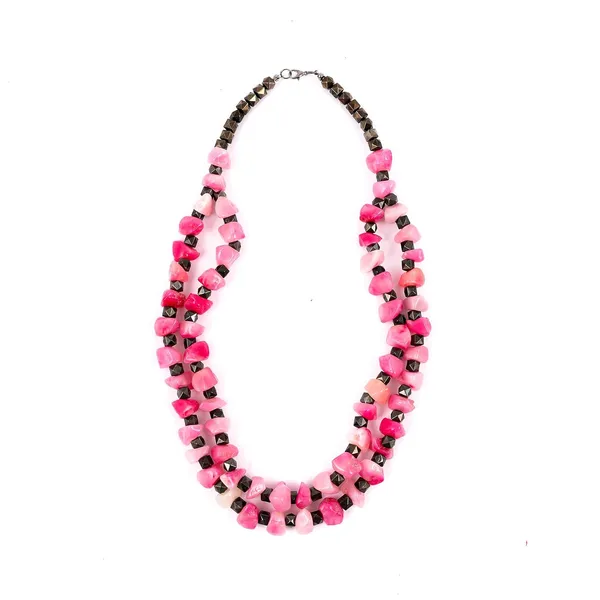 Double_Strand_Beaded_Necklace_Jewellery_For_Women_And_Girls_Geometric_Spacer_Chunky_Beads_Neckpiece_With_Secure_Clasp_Chunky_Glass_Bead_Dual_Strand_Necklace