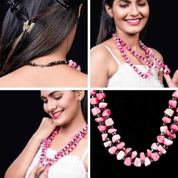 Double_Strand_Beaded_Necklace_Jewellery_For_Women_And_Girls_Geometric_Spacer_Chunky_Beads_Neckpiece_With_Secure_Clasp_Chunky_Glass_Bead_Dual_Strand_Necklace