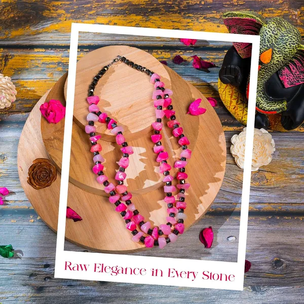 Double_Strand_Beaded_Necklace_Jewellery_For_Women_And_Girls_Geometric_Spacer_Chunky_Beads_Neckpiece_With_Secure_Clasp_Chunky_Glass_Bead_Dual_Strand_Necklace
