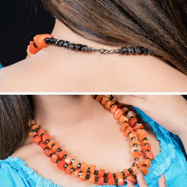 Double_Strand_Beaded_Necklace_Jewellery_For_Women_And_Girls_Geometric_Spacer_Chunky_Beads_Neckpiece_With_Secure_Clasp_Chunky_Glass_Bead_Dual_Strand_Necklace
