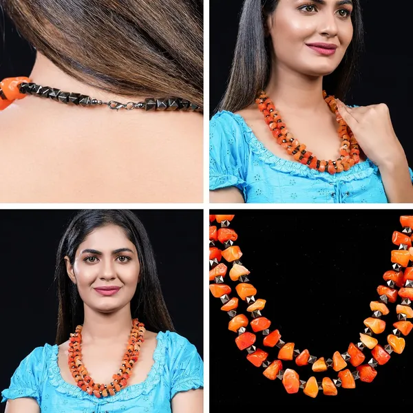 Double_Strand_Beaded_Necklace_Jewellery_For_Women_And_Girls_Geometric_Spacer_Chunky_Beads_Neckpiece_With_Secure_Clasp_Chunky_Glass_Bead_Dual_Strand_Necklace