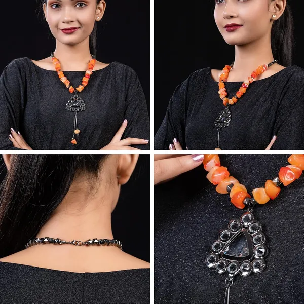 Tumble_Shaped_Beaded_Necklace_With_Geometric_Designed_Gemstone_Pendant_Handcrafted_Statement_Jewellery_For_Women_Girls_Hook_Clasp_Ethnic_Contemporary_Neckpiece_For_Wardrobe_Styling_Gifting