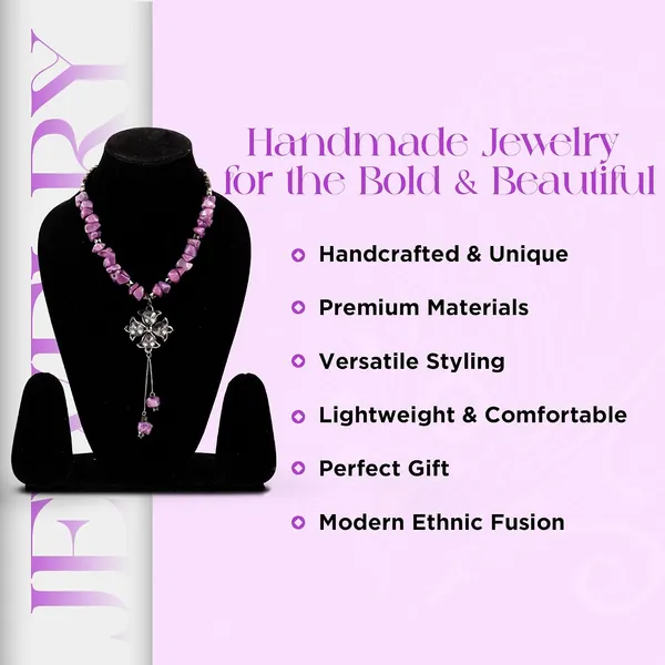 Tumble_Shaped_Beaded_Necklace_With_Geometric_Designed_Gemstone_Pendant_Handcrafted_Statement_Jewellery_For_Women_Girls_Hook_Clasp_Ethnic_Contemporary_Neckpiece_For_Wardrobe_Styling_Gifting