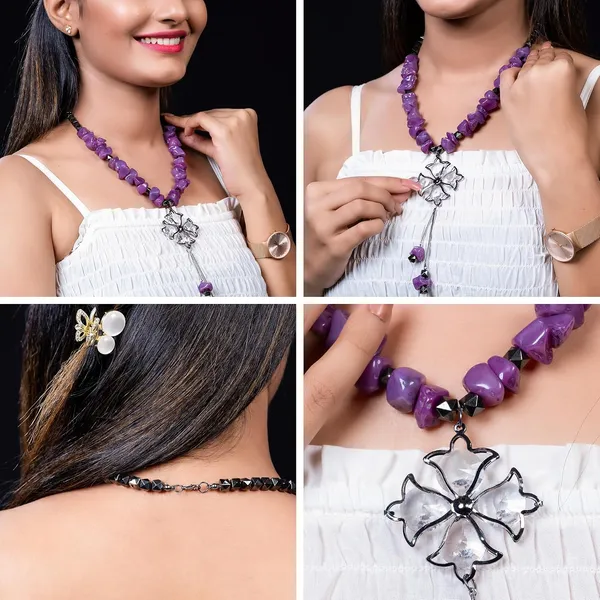 Tumble_Shaped_Beaded_Necklace_With_Geometric_Designed_Gemstone_Pendant_Handcrafted_Statement_Jewellery_For_Women_Girls_Hook_Clasp_Ethnic_Contemporary_Neckpiece_For_Wardrobe_Styling_Gifting
