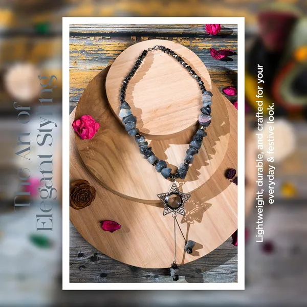 Product_Summary_Beadnest_Tumble_Shaped_Beaded_Necklace_With_Geometric_Designed_Gemstone_Pendant_Handcrafted_Statement_Jewellery_For_Women_Girls_Hook_Clasp_Ethnic_Contemporary_Neckpiece_For_Wardrobe_Styling_Gifting