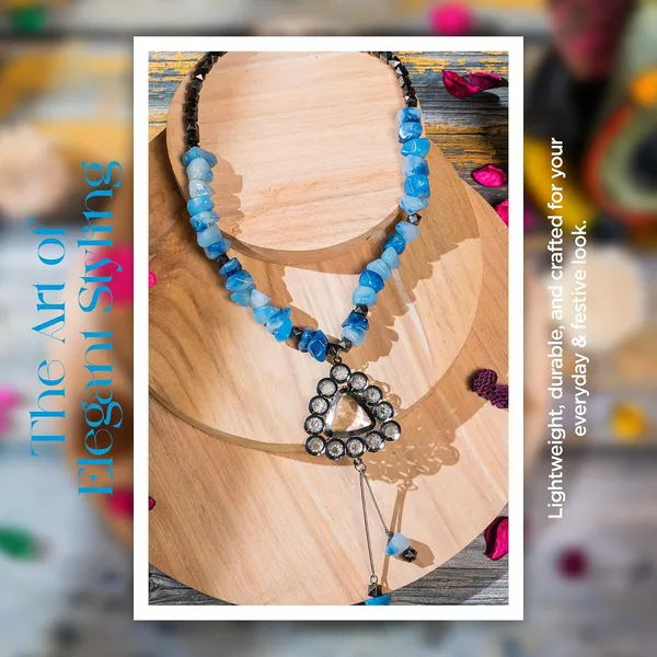 Product_Summary_Beadnest_Tumble_Shaped_Beaded_Necklace_With_Geometric_Designed_Gemstone_Pendant_Handcrafted_Statement_Jewellery_For_Women_Girls_Hook_Clasp_Ethnic_Contemporary_Neckpiece_For_Wardrobe_Styling_Gifting