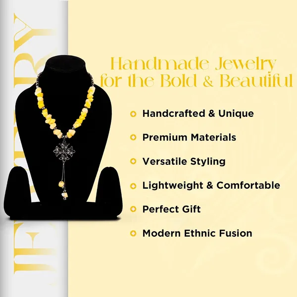 Tumble_Shaped_Beaded_Necklace_With_Geometric_Designed_Gemstone_Pendant_Handcrafted_Statement_Jewellery_For_Women_Girls_Hook_Clasp_Ethnic_Contemporary_Neckpiece_For_Wardrobe_Styling_Gifting