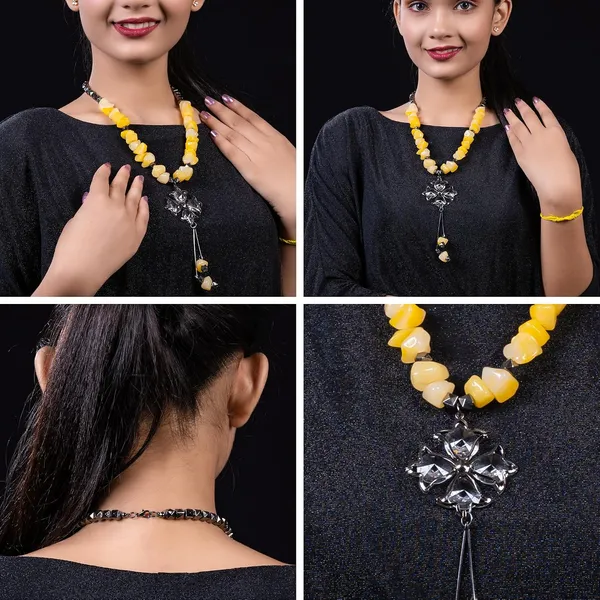 Tumble_Shaped_Beaded_Necklace_With_Geometric_Designed_Gemstone_Pendant_Handcrafted_Statement_Jewellery_For_Women_Girls_Hook_Clasp_Ethnic_Contemporary_Neckpiece_For_Wardrobe_Styling_Gifting
