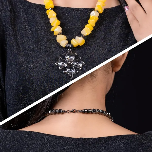 Tumble_Shaped_Beaded_Necklace_With_Geometric_Designed_Gemstone_Pendant_Handcrafted_Statement_Jewellery_For_Women_Girls_Hook_Clasp_Ethnic_Contemporary_Neckpiece_For_Wardrobe_Styling_Gifting