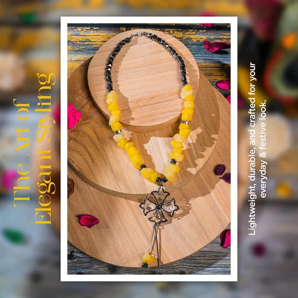 Tumble_Shaped_Beaded_Necklace_With_Geometric_Designed_Gemstone_Pendant_Handcrafted_Statement_Jewellery_For_Women_Girls_Hook_Clasp_Ethnic_Contemporary_Neckpiece_For_Wardrobe_Styling_Gifting
