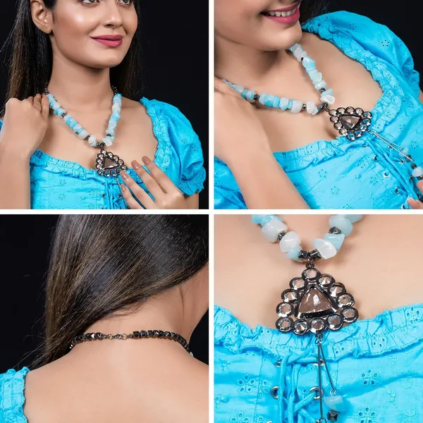 Tumble_Shaped_Beaded_Necklace_With_Geometric_Designed_Gemstone_Pendant_Handcrafted_Statement_Jewellery_For_Women_Girls_Hook_Clasp_Ethnic_Contemporary_Neckpiece_For_Wardrobe_Styling_Gifting