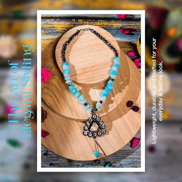 Tumble_Shaped_Beaded_Necklace_With_Geometric_Designed_Gemstone_Pendant_Handcrafted_Statement_Jewellery_For_Women_Girls_Hook_Clasp_Ethnic_Contemporary_Neckpiece_For_Wardrobe_Styling_Gifting