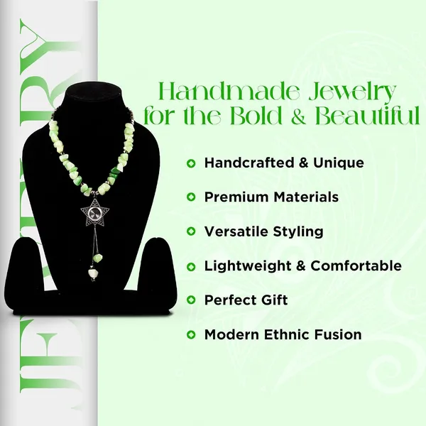 Tumble_Shaped_Beaded_Necklace_With_Geometric_Designed_Gemstone_Pendant_Handcrafted_Statement_Jewellery_For_Women_Girls_Hook_Clasp_Ethnic_Contemporary_Neckpiece_For_Wardrobe_Styling_Gifting