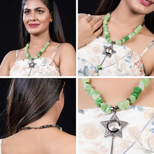 Tumble_Shaped_Beaded_Necklace_With_Geometric_Designed_Gemstone_Pendant_Handcrafted_Statement_Jewellery_For_Women_Girls_Hook_Clasp_Ethnic_Contemporary_Neckpiece_For_Wardrobe_Styling_Gifting