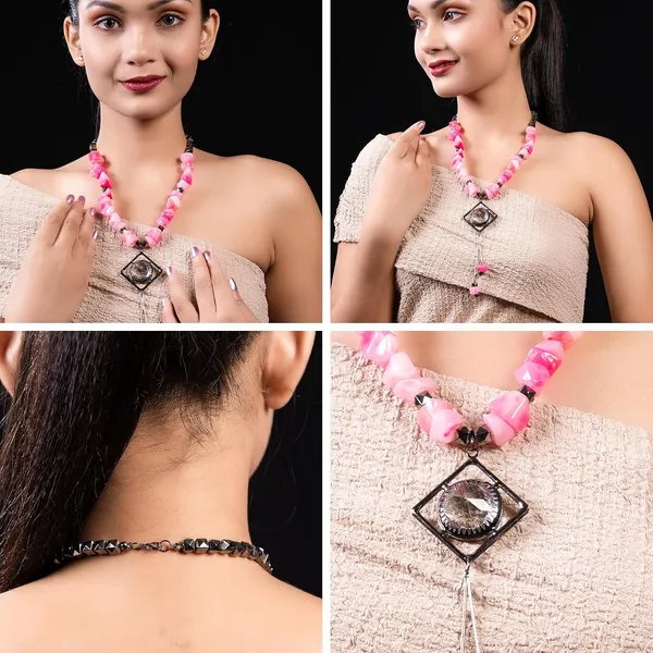 Tumble_Shaped_Beaded_Necklace_With_Geometric_Designed_Gemstone_Pendant_Handcrafted_Statement_Jewellery_For_Women_Girls_Hook_Clasp_Ethnic_Contemporary_Neckpiece_For_Wardrobe_Styling_Gifting