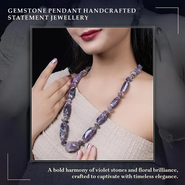 Multi_Stone_Crafted_Beads_Necklace_For_Women_Girls_Ethnic_Boho_Tribal_Statement_Jewellry_With_Hook_Clasp_Handcrafted_Mixed_Beaded_Design_With_Gold_Tone_Spacer_For_Wardrobe_Styling_Gifting