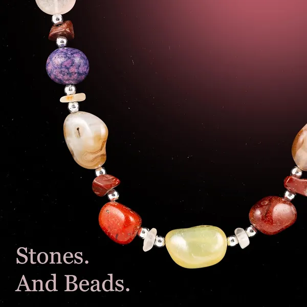 Multi_Stone_Crafted_Beads_Necklace_For_Women_Girls_Ethnic_Boho_Tribal_Statement_Jewellry_With_Hook_Clasp_Handcrafted_Mixed_Beaded_Design_With_Gold_Tone_Spacer_For_Wardrobe_Styling_Gifting