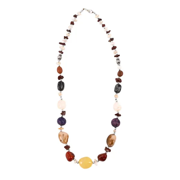 Multi_Stone_Crafted_Beads_Necklace_For_Women_Girls_Ethnic_Boho_Tribal_Statement_Jewellry_With_Hook_Clasp_Handcrafted_Mixed_Beaded_Design_With_Gold_Tone_Spacer_For_Wardrobe_Styling_Gifting